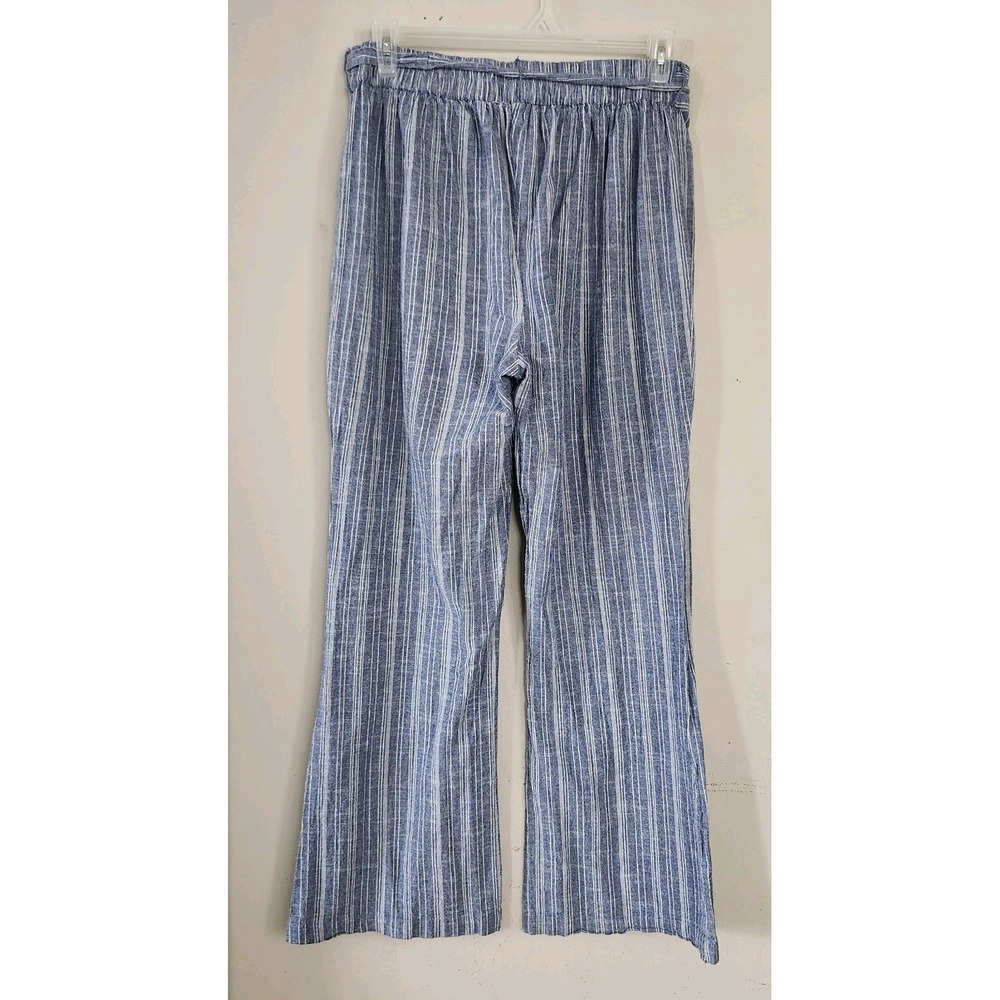 Deja Bleu Womens XL Striped Blue White Striped Linen Wide Leg Pants Belted Beach - Picture 3 of 4